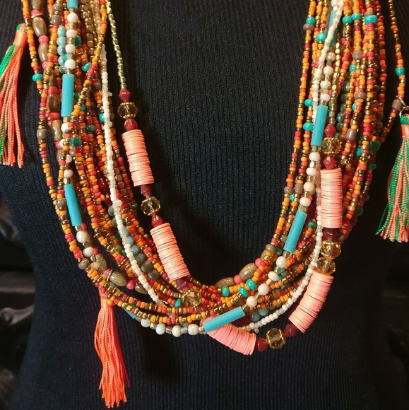 Vibrant Summe Orange Ali Khan Bead Tassel Necklace - Picture 8 of 8