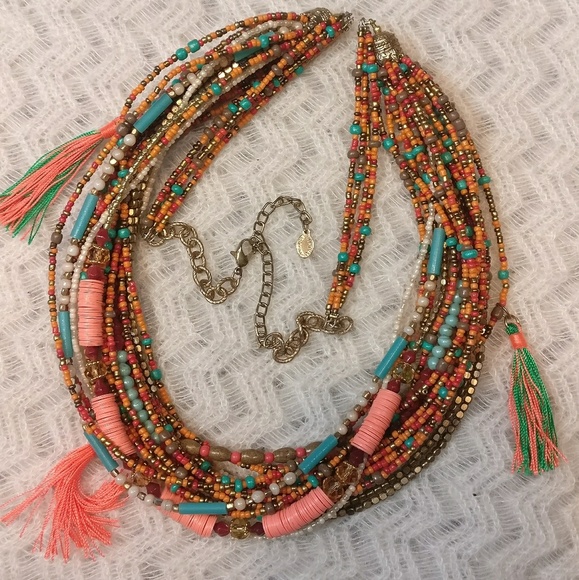 Vibrant Summe Orange Ali Khan Bead Tassel Necklace - Picture 3 of 8