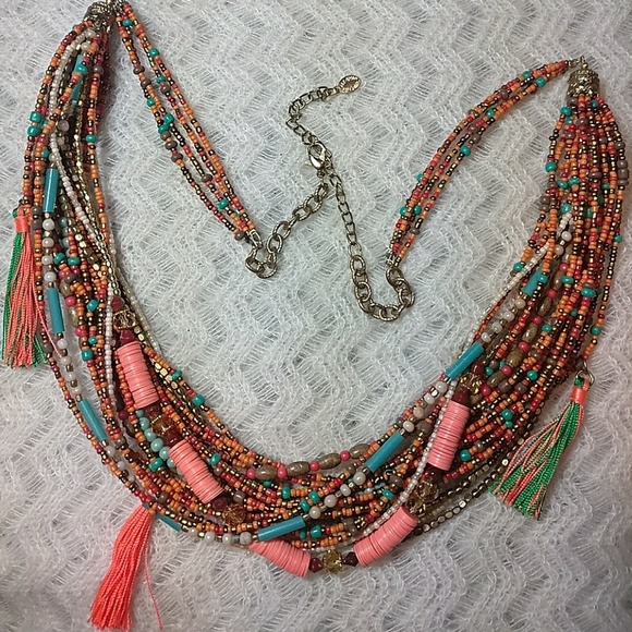 Vibrant Summe Orange Ali Khan Bead Tassel Necklace - Picture 5 of 8