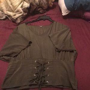 V neck blouse Army Green Corset