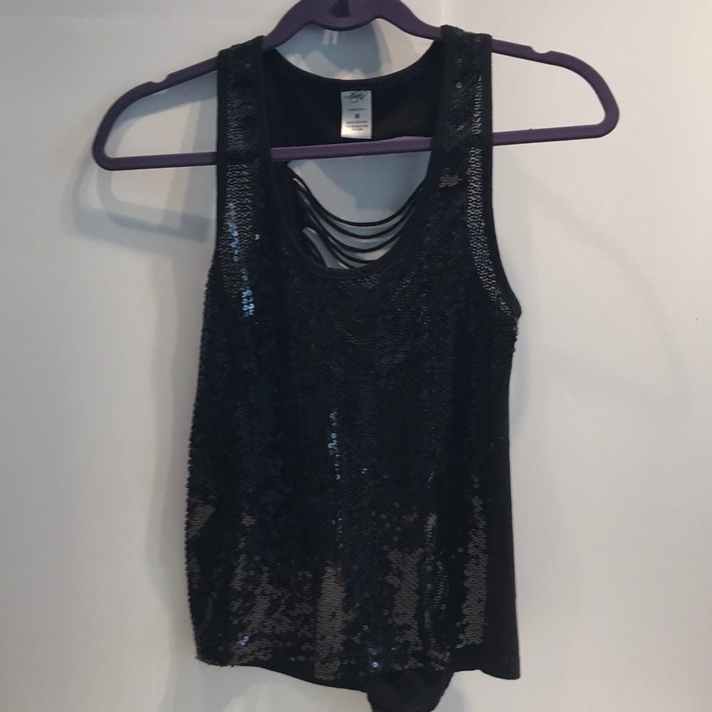 Black sequin tank top with open back