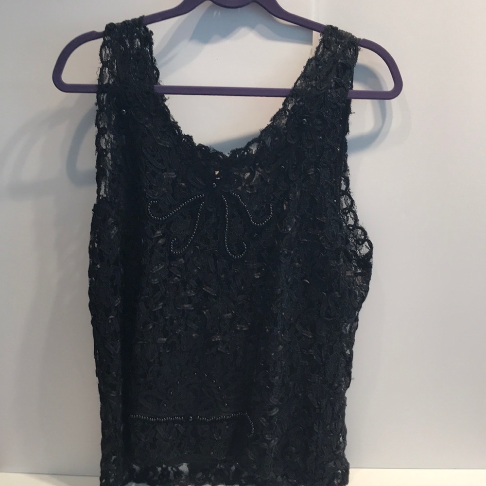 Black lace and pearl camisole top