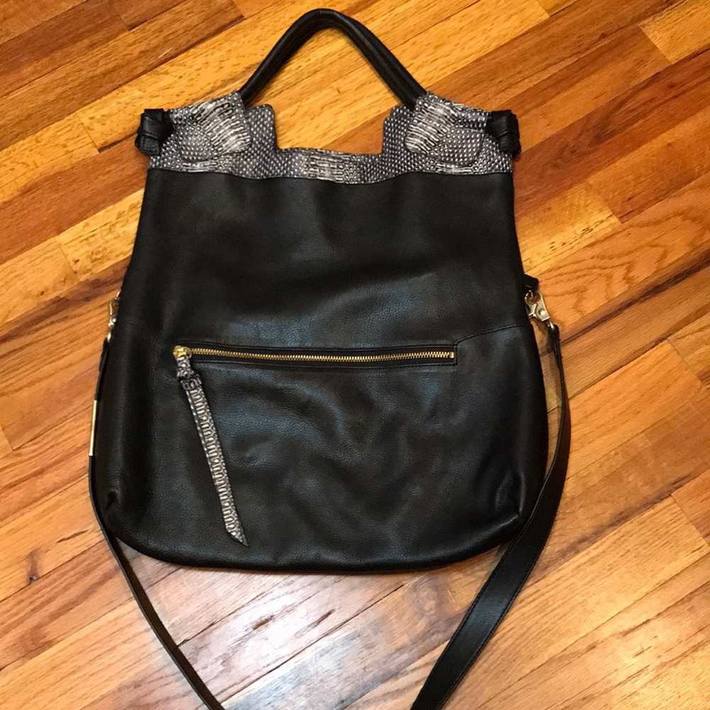 Foley + Corinna Black Snakeskin Tote