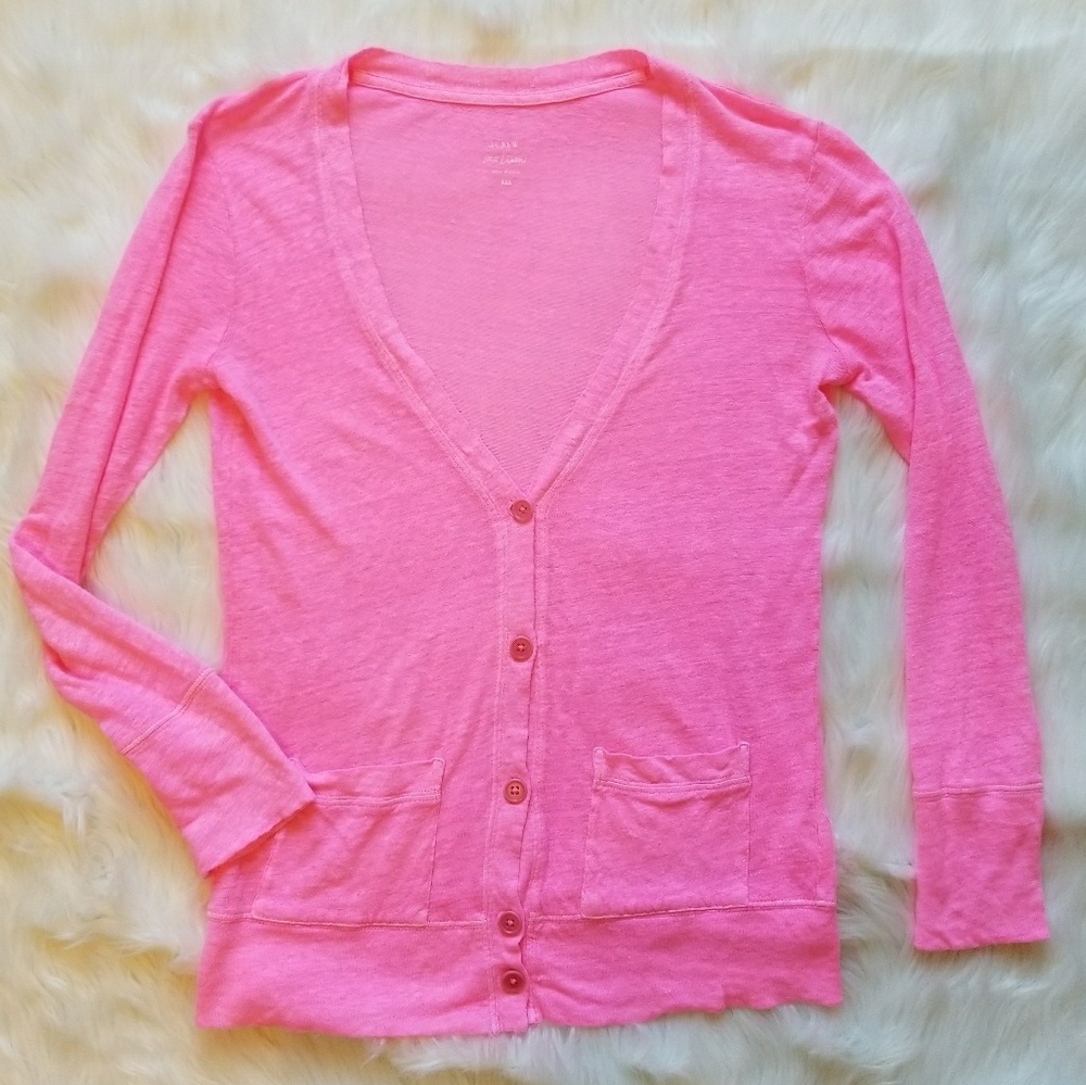 J.crew Whisper Linen Sweater in Neon Pink sz XXS