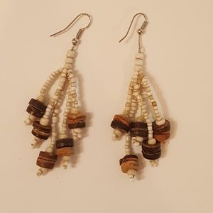 Dangle Earrings, Cream, Brown, tan, Boho