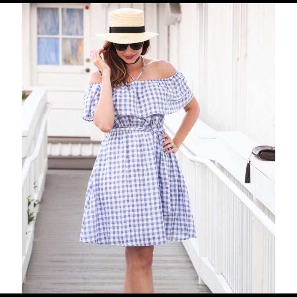 TYLHO Gingham Off the Shoulder Dress