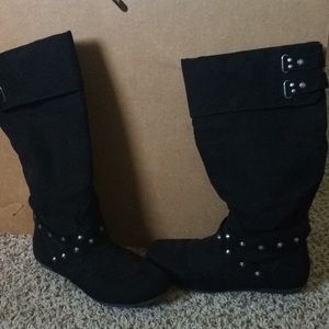 black studded knee high boots