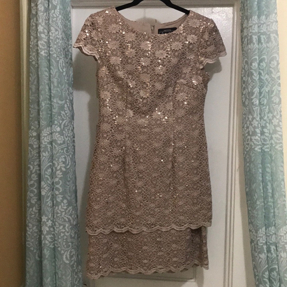Alex Evenings Formal Champagne Lace Sequined Dress