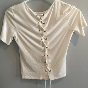 Cropped white lace up tshirt