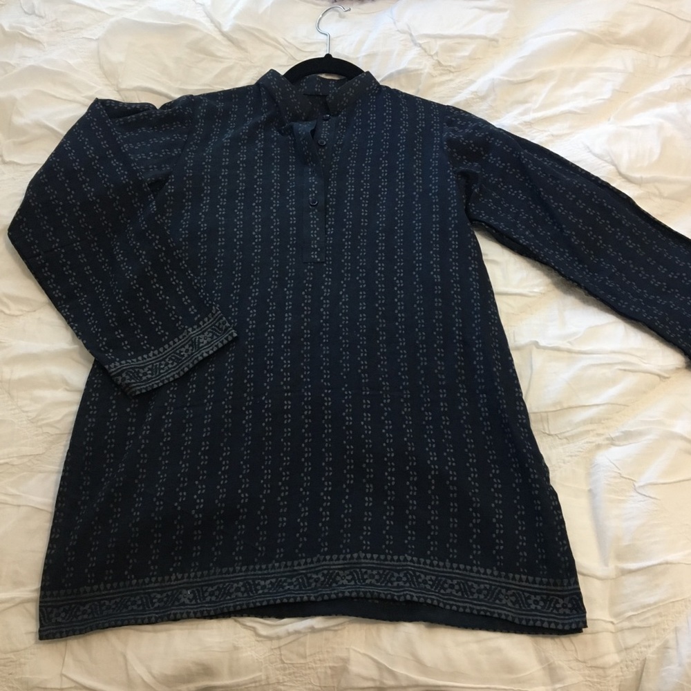 Women’s Hand Block Printed Navy Shirt- USA Made
