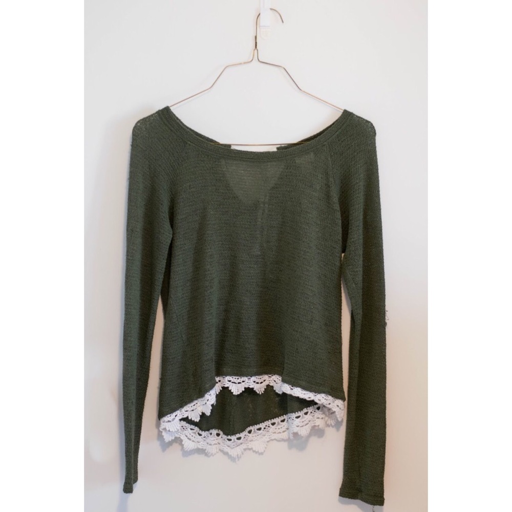 Olive lace accented sweater
