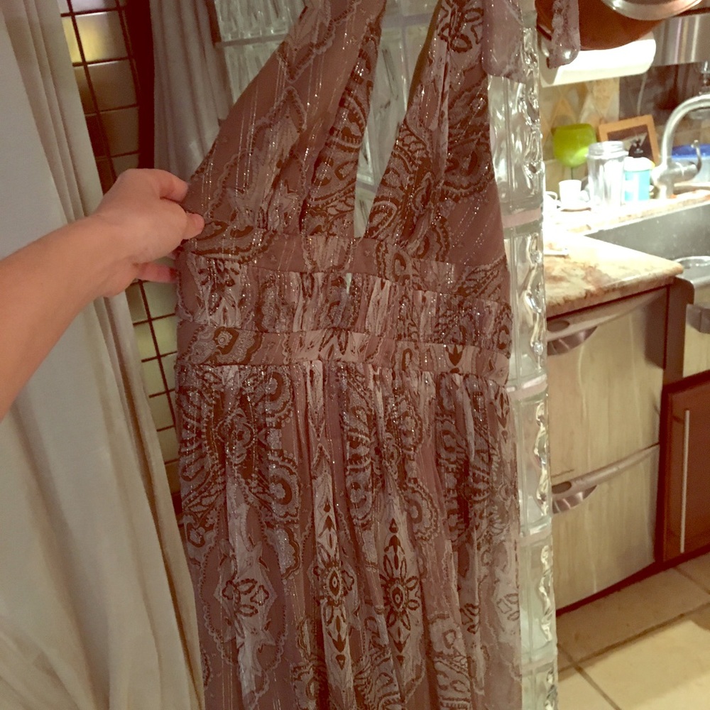 Gold silk tie string dress