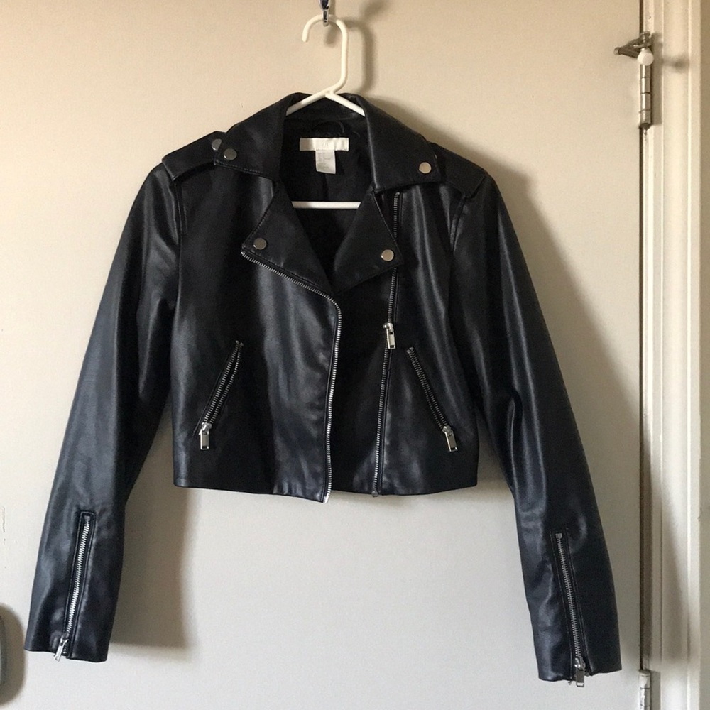 crop leather biker jacket