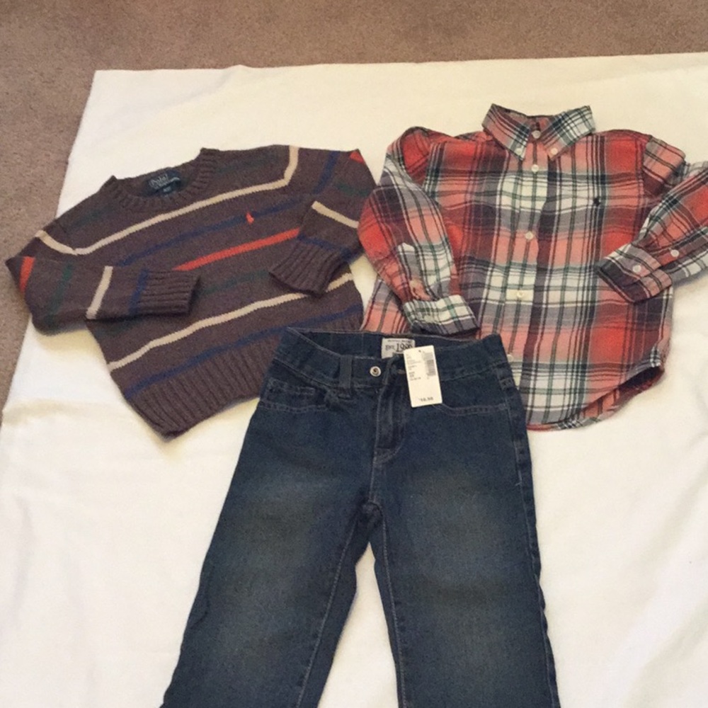 Sweater, shirt and jeans