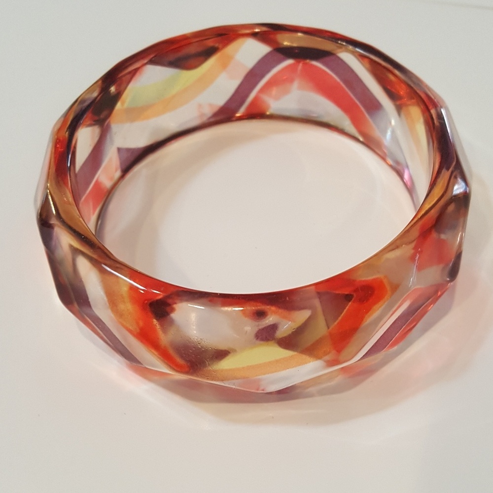 Thick Bangle Bracelet, swirls orange, red & brown