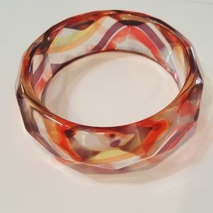 Thick Bangle Bracelet, swirls orange, red & brown