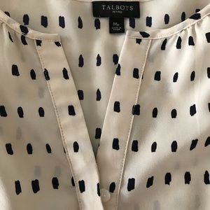 Talbots cream and navy blue blouse