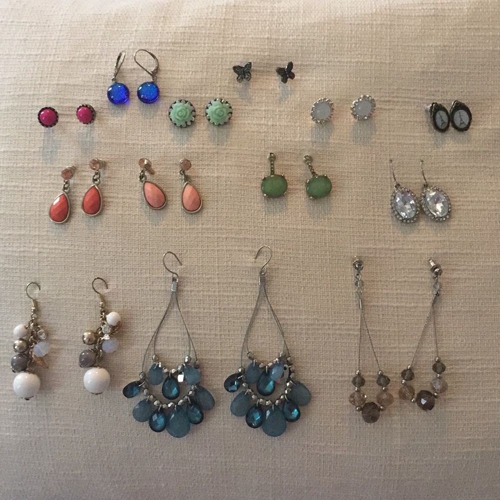 13 pair earring lot - chandelier- stud