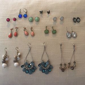 13 pair earring lot - chandelier- stud