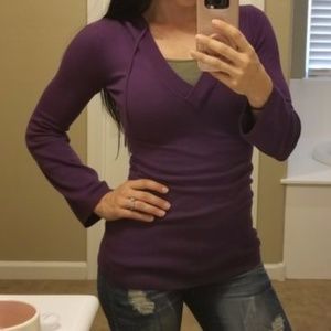 'Say What?' Hooded Long Sleeve Fitted Sweater Top