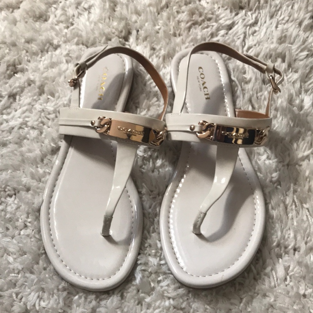 White leather coach flats