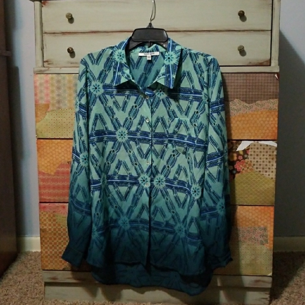 Blue Patterned Button Down Shirt