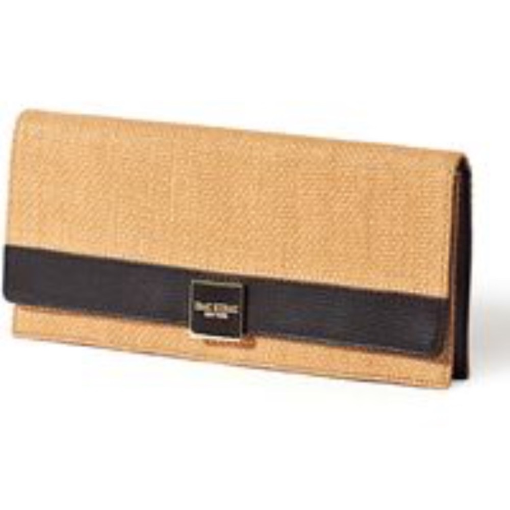 EUC Isaac Mizrahi Ava straw leather clutch