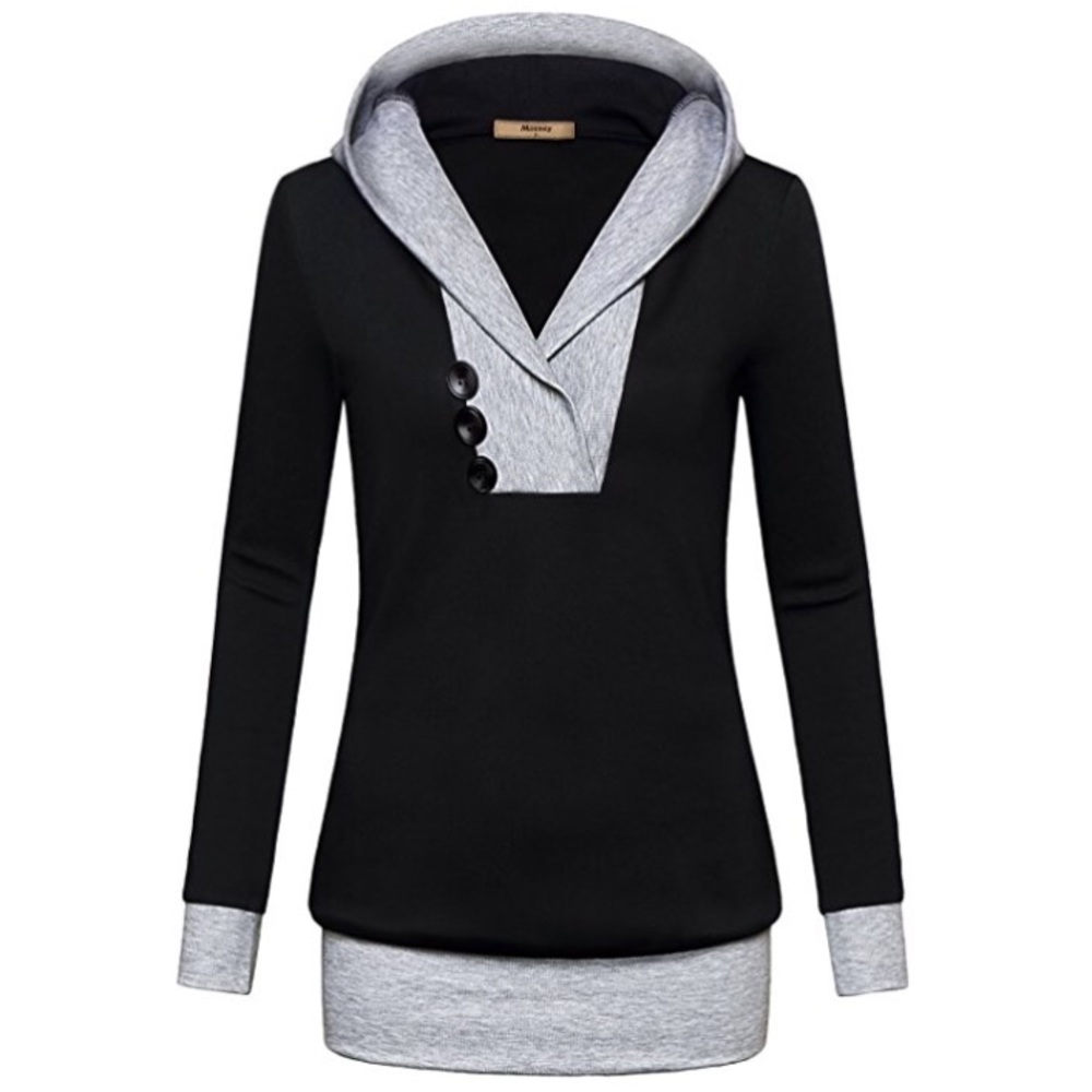 Long Sleeve Block Color Lightweight Sweater Hoodie