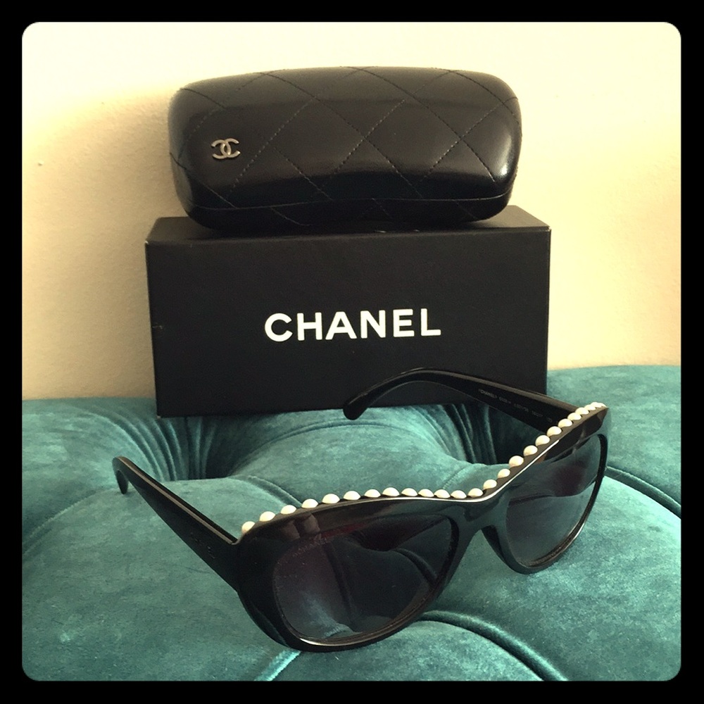 Black Chanel sunglasses with pearl detail