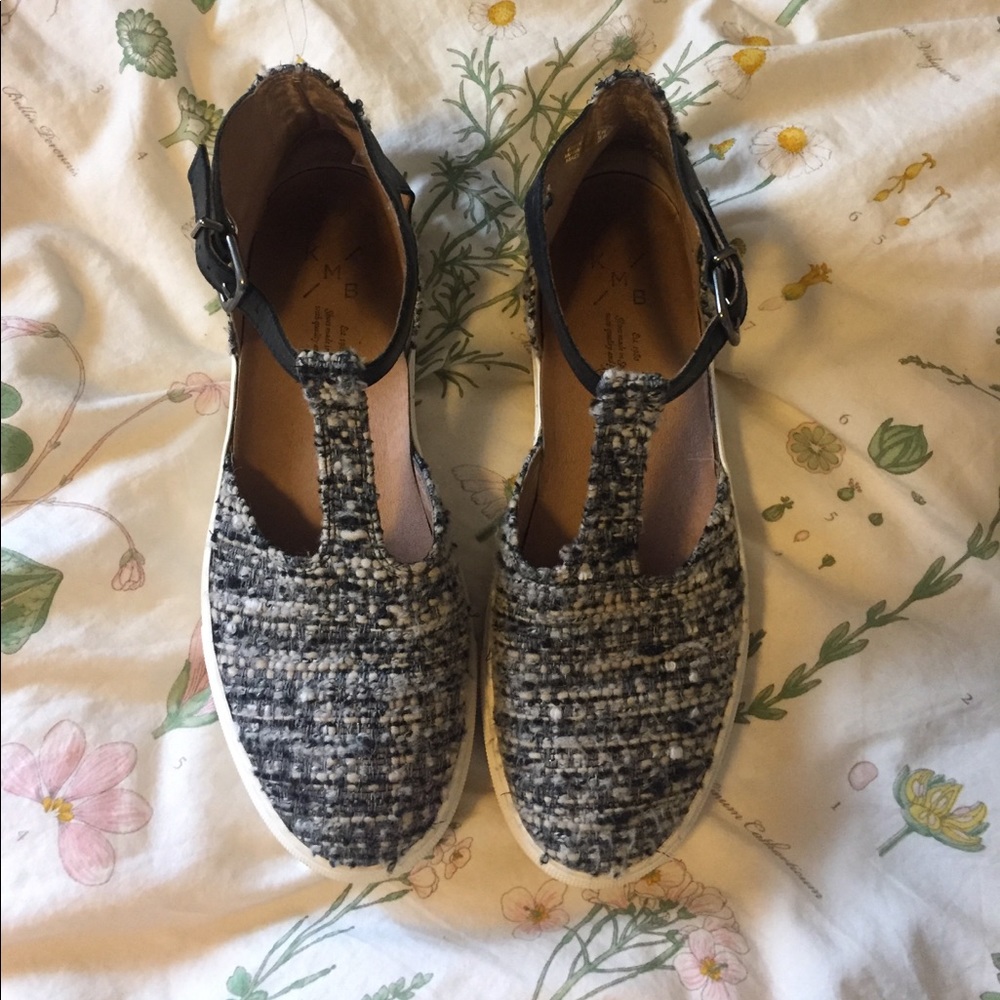 KMB anthropologie tweed t-strap flats size 39