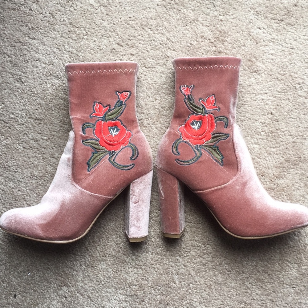 Pink velvet booties