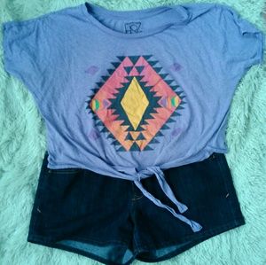 Geometric Print Tie Front Top