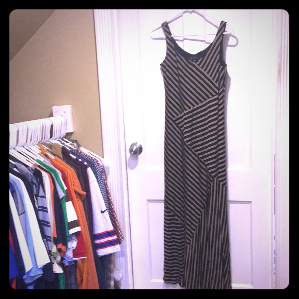 Black/Tan striped zig zag patten tank maxi dress
