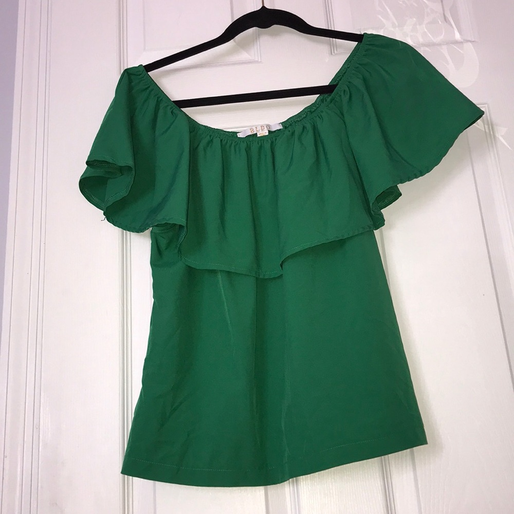 Green off the shoulder blouse