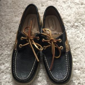Blue and gold with leopard detail Sperry Topsiders