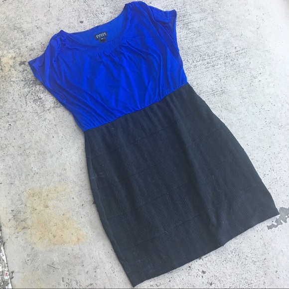Enfocus Dresses & Skirts - Enfocus Blue Black Body Con Sheer Top Dress