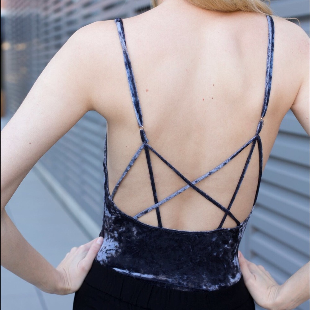 Strappy Back Velvet Bodysuit - Picture 2 of 4