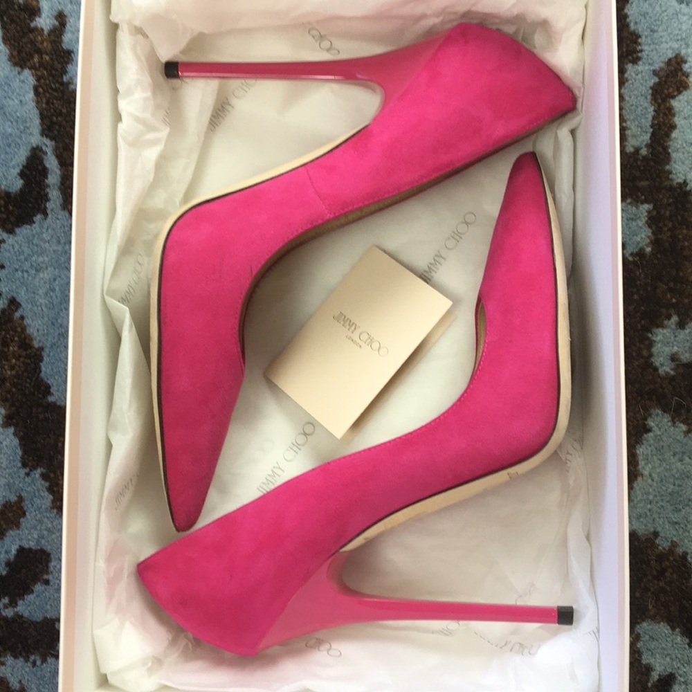 WORN ONCE! Jimmy Choo Pink Fuchsia Suede Anouk - Picture 7 of 8