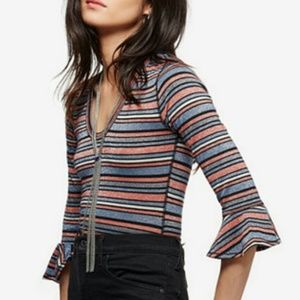 Free People Shimmer Stripe Bell Sleeve Top