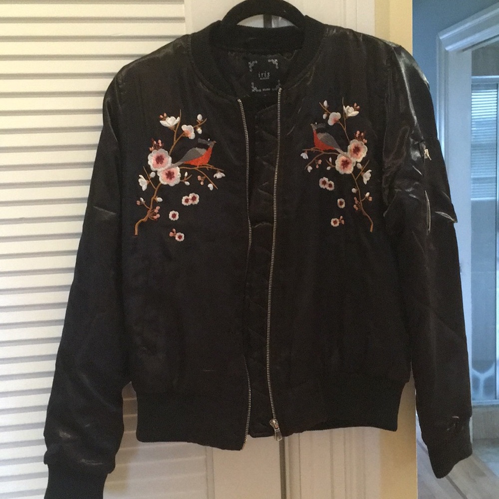 Black Embroidered Bomber Jacket