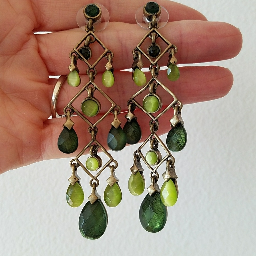 Green Dangle Statement Earrings