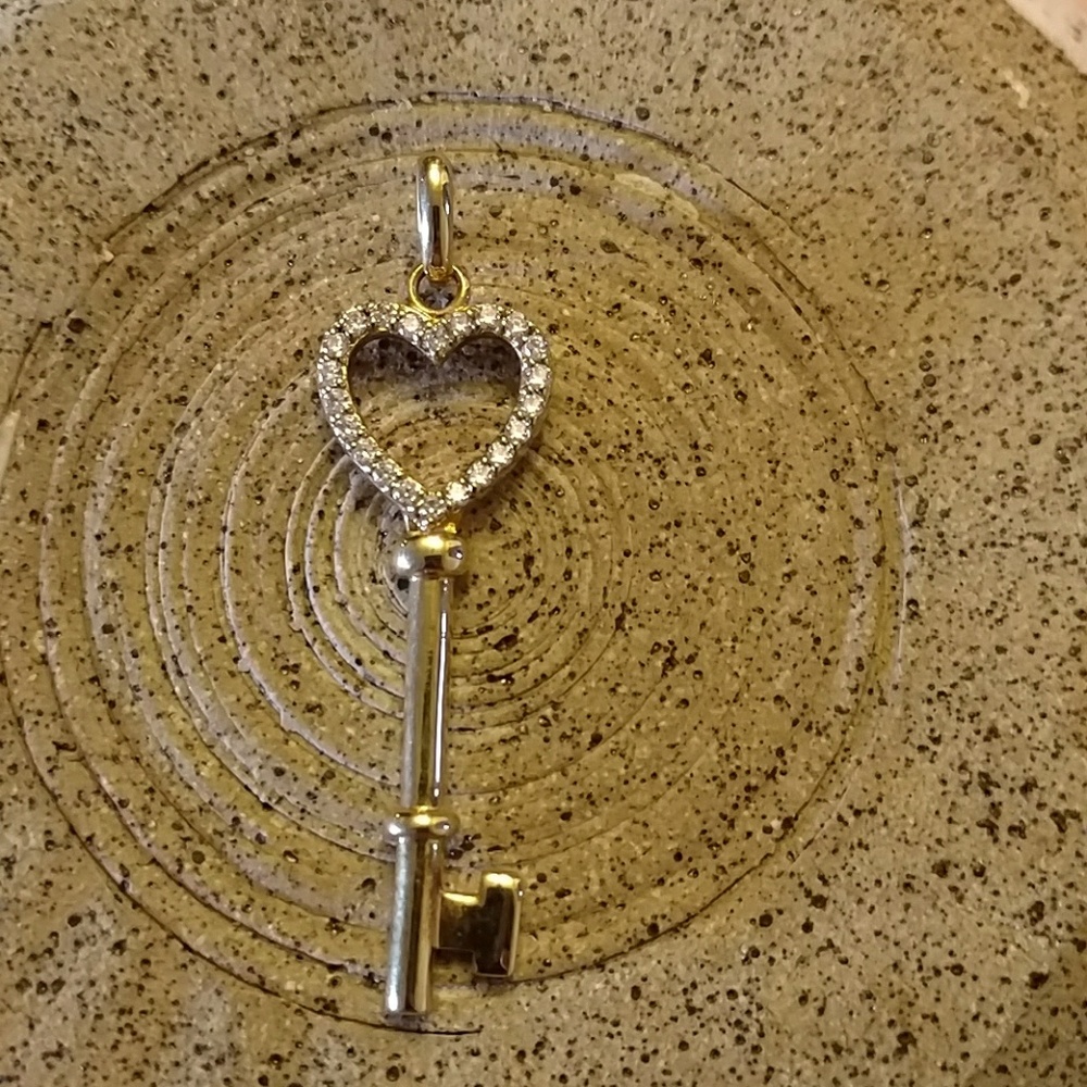 Gold over silver pendant heart key