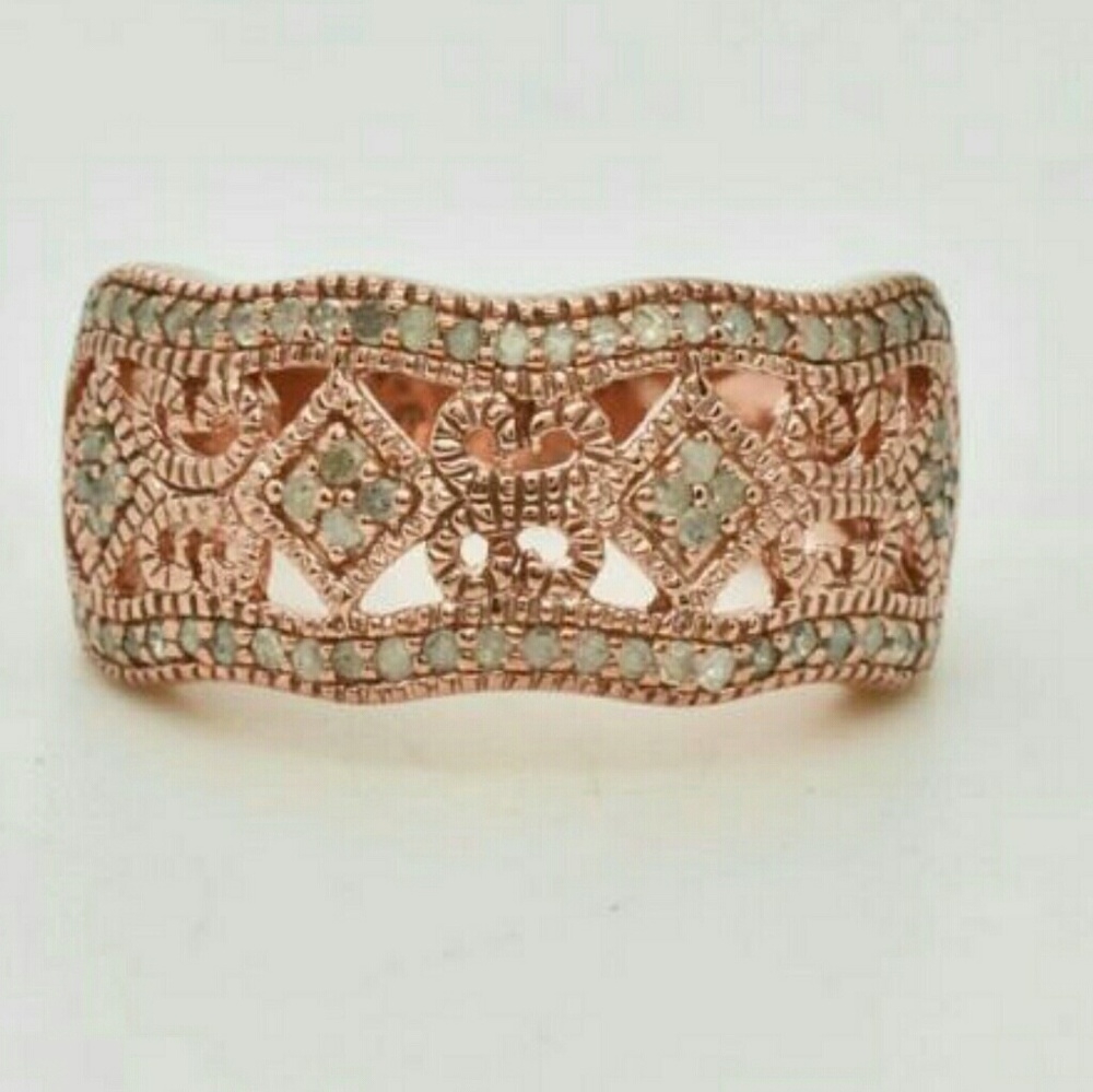 Genuine .5ct Diamond 14k Rose Gold Sterling Silver - Picture 5 of 5
