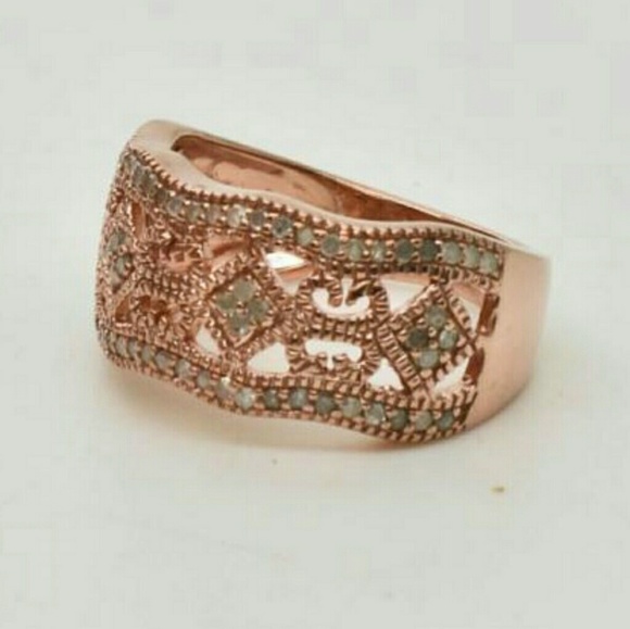 Genuine .5ct Diamond 14k Rose Gold Sterling Silver - Picture 3 of 5