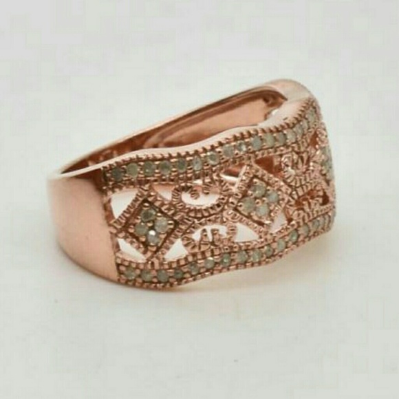 Genuine .5ct Diamond 14k Rose Gold Sterling Silver - Picture 4 of 5