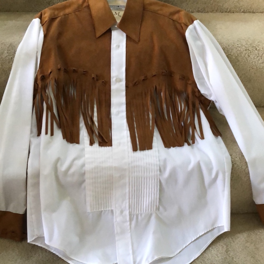 Western suede fringe button down