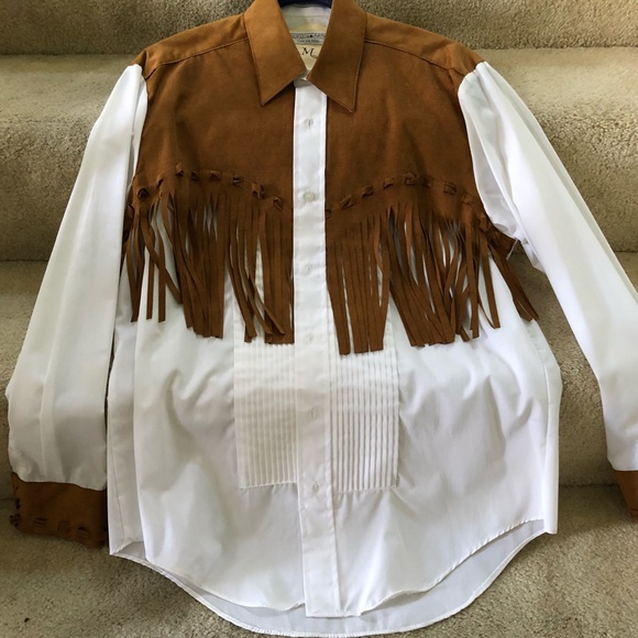 Western suede fringe button down - Picture 2 of 5