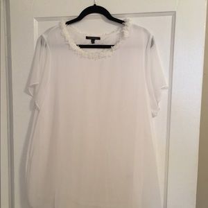 Banana Republic XL White Fringe-trim Top