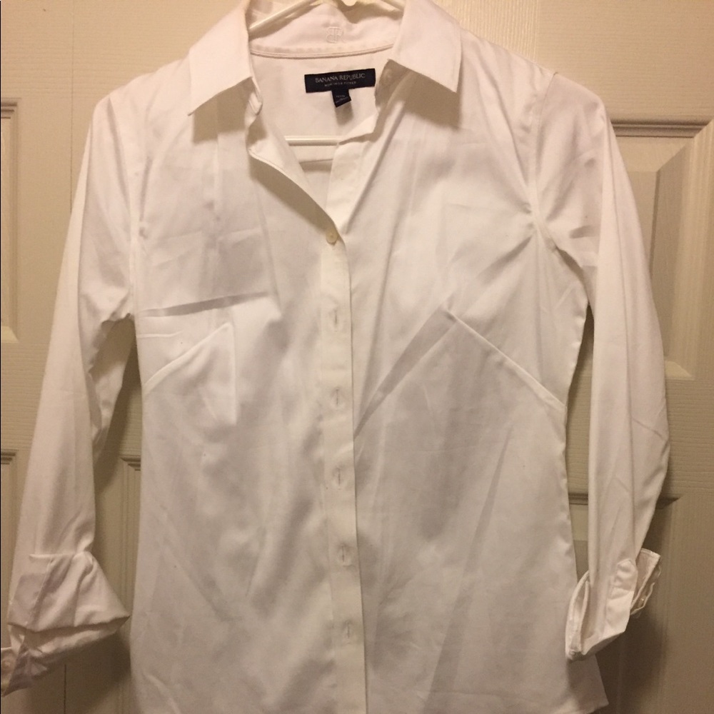Three quarter length white dress shirt