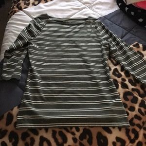 Quarter length sleeve stripped green & white shirt